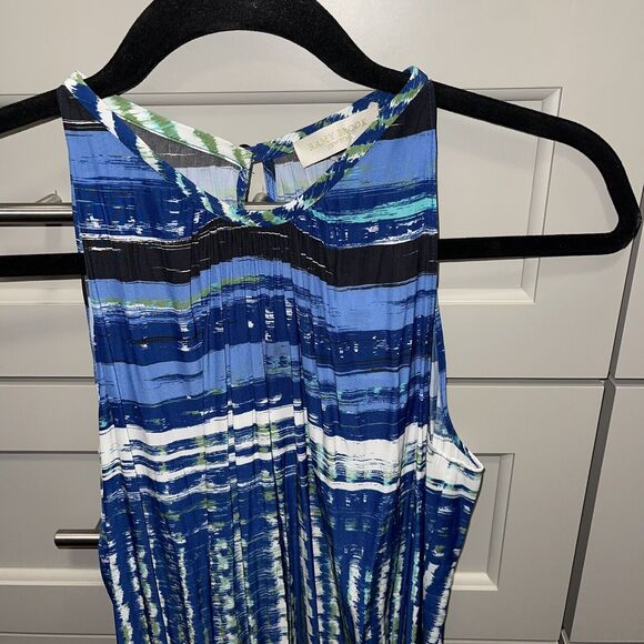 Ramy Brook Paris Warp-Print Sleeveless Blouson Dress XS Navy/Green - Picture 4 of 8